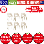6x Armchair Dining Chair Accent Chairs Tub Armchairs Sherpa White&Gold