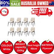 8x Dining Chairs Retro Leather Solid Beech Wood Metal Legs White