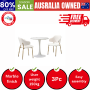 60cm Round Dining Table with 2x Dining Chairs Sherpa Gold&White