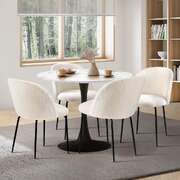 90cm Round Dining Table with 4PCS Chairs Sherpa White