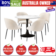 90cm Round Dining Table with 4PCS Chairs Sherpa White