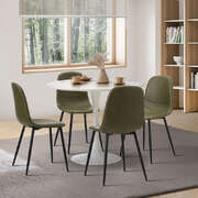 90cm Round Dining Table with 4 PU Leather Chairs Green for Kitchen or Dining