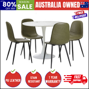 90cm Round Dining Table with 4 PU Leather Chairs Green for Kitchen or Dining