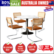 90cm Round Dining Table with 4PCS Dining Chairs PU Leather Brown