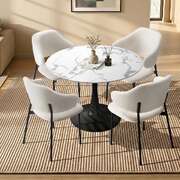 Dining Set White Fabric 52x48x80cm