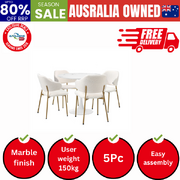 90cm Round Dining Table with 4x Dining Chairs Sherpa Gold&White