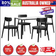 Dining Table 1.2m with 4PCS Wooden PU Leather Chairs White & Black Set