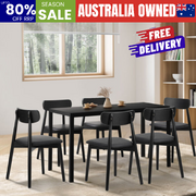 1.4m Dining Table with 6PCS Wooden Chairs Set Black PU Leather for Kitchen