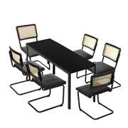 140cm Rectangle Dining Table with 6PCS Dining Chairs Leather Black