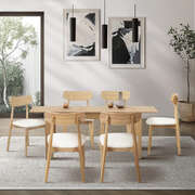 200cm Extendable Dining Table with 6x Dining Chairs PU Leather Natural