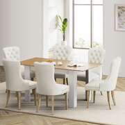 160cm Extendable Dining Table with 6PCS Chairs Velvet Beige