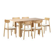 Extendable Dining Table with 6x Dining Chairs PU Leather Natural