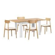 Extendable Dining Table with 4x Dining Chairs PU Leather White