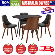110cm Round Dining Table with 4PCS Dining Chairs Leather Black