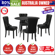 110cm Round Dining Table with 4PCS Dining Chairs Velvet Black