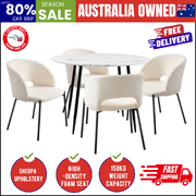 110cm Round Dining Table with 4PCS Chairs Sherpa White