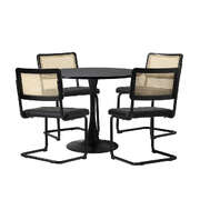 90cm Round Dining Table with 5PCS Dining Chairs PU Leather Black