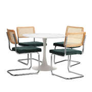 90cm Round Dining Table with 5PCS Dining Chairs Velvet White&Green