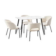 Rectangle Dining Table with 4PCS Sherpa White Chairs Modern Kitchen
