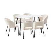 Rectangle Dining Table with 6PCS Sherpa White Chairs for Kitchen Room