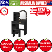 Dressing Table Stool Set Vanity Desk Makeup Mirror 12 LED Bulbs Black