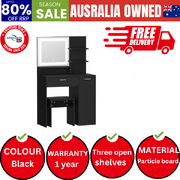 Dressing Table Stool Set Makeup Mirror LED Light Large Cabinet Black