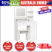 Dressing Table Stool Set Makeup Mirror LED Light Large Cabinet White