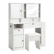 Dressing Table Stool Set LED Mirror Makeup Desk Charging