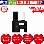 Dressing Table Stool Set Makeup Slide Mirror Drawer 10 LED Bulbs Black
