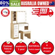 Dressing Table Stool Set Slide Mirror Drawer 10 LED Bulbs Natural White