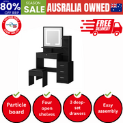Dressing Table Stool Set Makeup Mirror LED Light Storage Cabinet Black