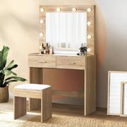 Dressing Table Stool Set Makeup Mirror Storage Desk 10 LED Bulbs Wooden