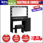 Dressing Table Stool Set Makeup Large Mirror Dresser 12 LED Bulbs Black
