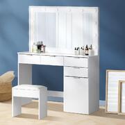 Dressing Table Stool Set Makeup Large Mirror Dresser 12 LED Bulbs White
