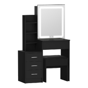 Dressing Table Stool Set LED Slide Mirror (Black)