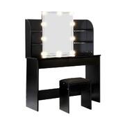 Dressing Table Stool Set Makeup Mirror Storage Drawer 10LED Bulbs Black