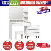 Dressing Table Stool Set Makeup Mirror 10 LED Bulbs Cabinet White