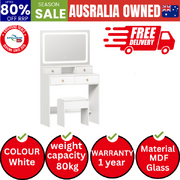 Dressing Table Stool Set LED Mirror Vanity Desk with Drawers White