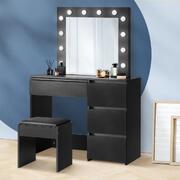 Black Elegant Makeup Desk with Mirror, Storage Drawer, and 12 LED Bulbs