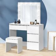 White Elegant Makeup Desk with Mirror, Storage Drawer, and 12 LED Bulbs