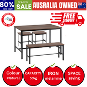 Industrial Dining Table 4 Seaters with Kitchen Bench Chairs Natural