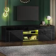 TV Cabinet Entertainment Unit Stand RGB LED Gloss Furniture 130cm Black