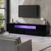 TV Cabinet Entertainment Unit Stand Gloss RGB LED Furniture Black 180CM