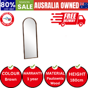 Wooden Full Length Mirror 180x70cm Arched Floor Mirrors Brown