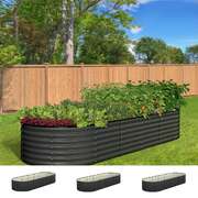 Set of 3 Galvanised Steel Raised Garden Beds 240x80x56cm