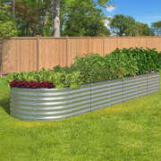 Garden Bed Oval Galvanised Steel Container 320x80x56cm Silver