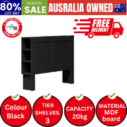 Headboard Bed Head Double Size Bedhead with Storage Shelves Black