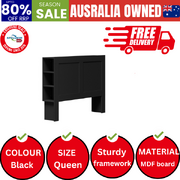 Headboard Bed Head Queen Size Bedhead with Storage Shelves Black