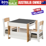 Kids Table and Chairs Set Chalkboard Toys Storage Bookshelf