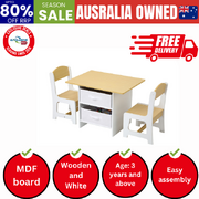 Kids Table and Chair Set with Storage Bins Wooden & White